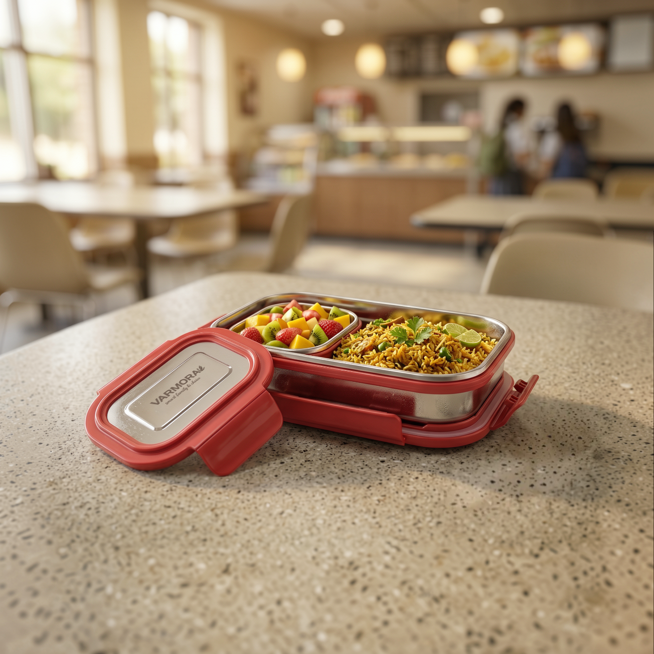 Varmora Stainless Steel Kids Lunch Box with Plastic Lid - BPA-free, FDA-approved Material, Airtight & Leak - Proof Design, Set of 1