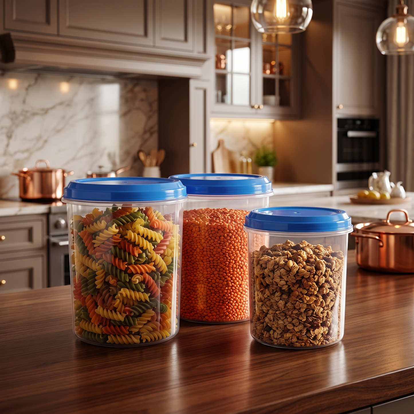 Varmora Glory - Set of 3(5,7,10 Ltr), Plastic Containers With Air-Tight Lid, For Storing Atta, Flour & Rice, Transparent Design, BPA Free 100% Food-Grade Plastic