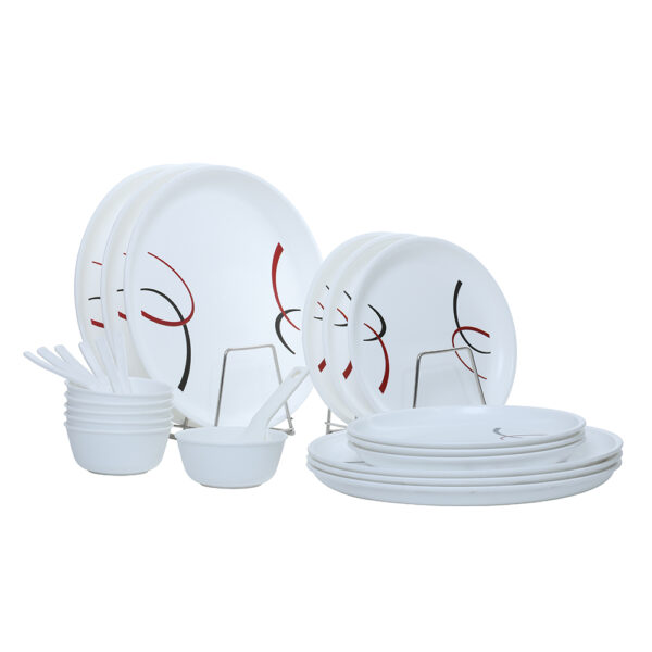 Varmora Nova Plastic Dinner Set | Set of 25 | Includes Plastic Dinner Plates, Spoons & Bowls | Microwave-Safe, Dishwasher-Friendly | BPA Free | White