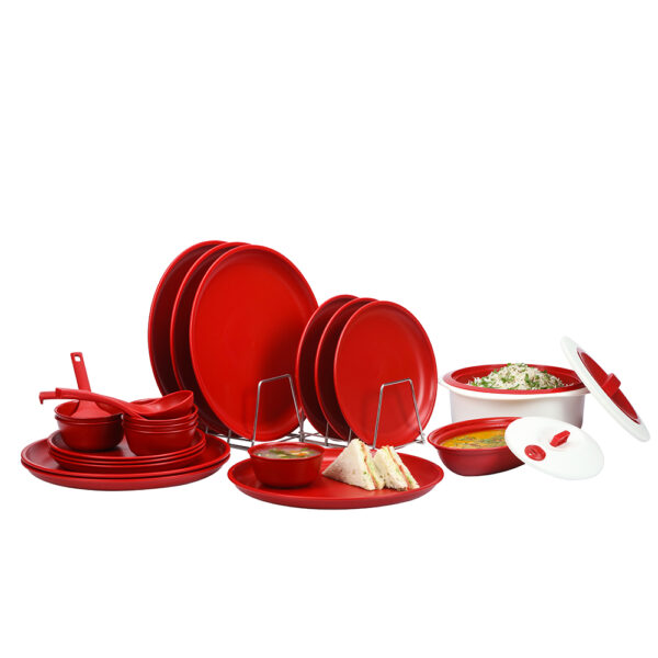 Varmora Plastic Dinner Set | Set of 24 Pcs | Includes Plastic Dinner Plates, Bowls & Casserole | Microwave-Safe, Dishwasher-Friendly | BPA Free