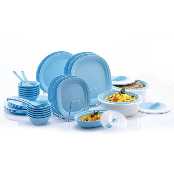 Varmora Plastic Dinner Set | Set of 36 | Includes Plastic Dinner Plates, Spoons, Bowls & Casserole | Microwave-Safe, Dishwasher-Friendly | BPA Free
