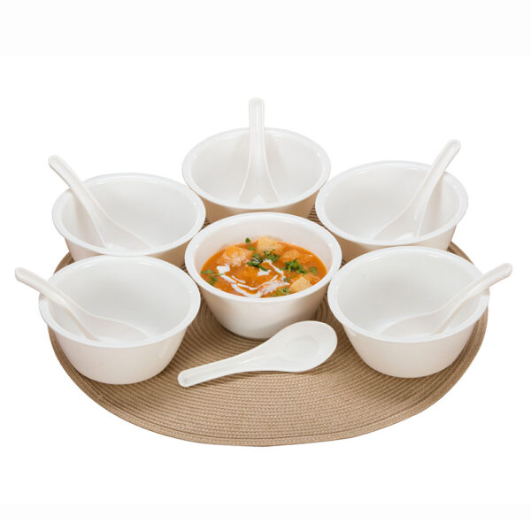 Varmora Soup Bowl & Soup Spoon | Set of 6 Pcs | Microwave-Safe | Dishwasher Friendly
