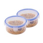 Varmora Clamp It | Transparent Round Plastic Container | Set of 2 - 450 ML | Air-Tight Lid | Stackable & BPA Free | Food-Grade Material |