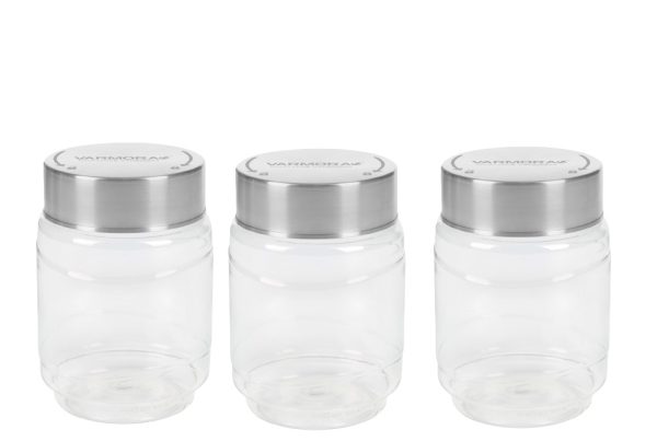 Varmora SS Store N Stack | Plastic Container For Kitchen | Air- Tight Steel Lid | Ideal for Storing Daal, Spices & Condiments | 500ml & 750ml | Set of 3