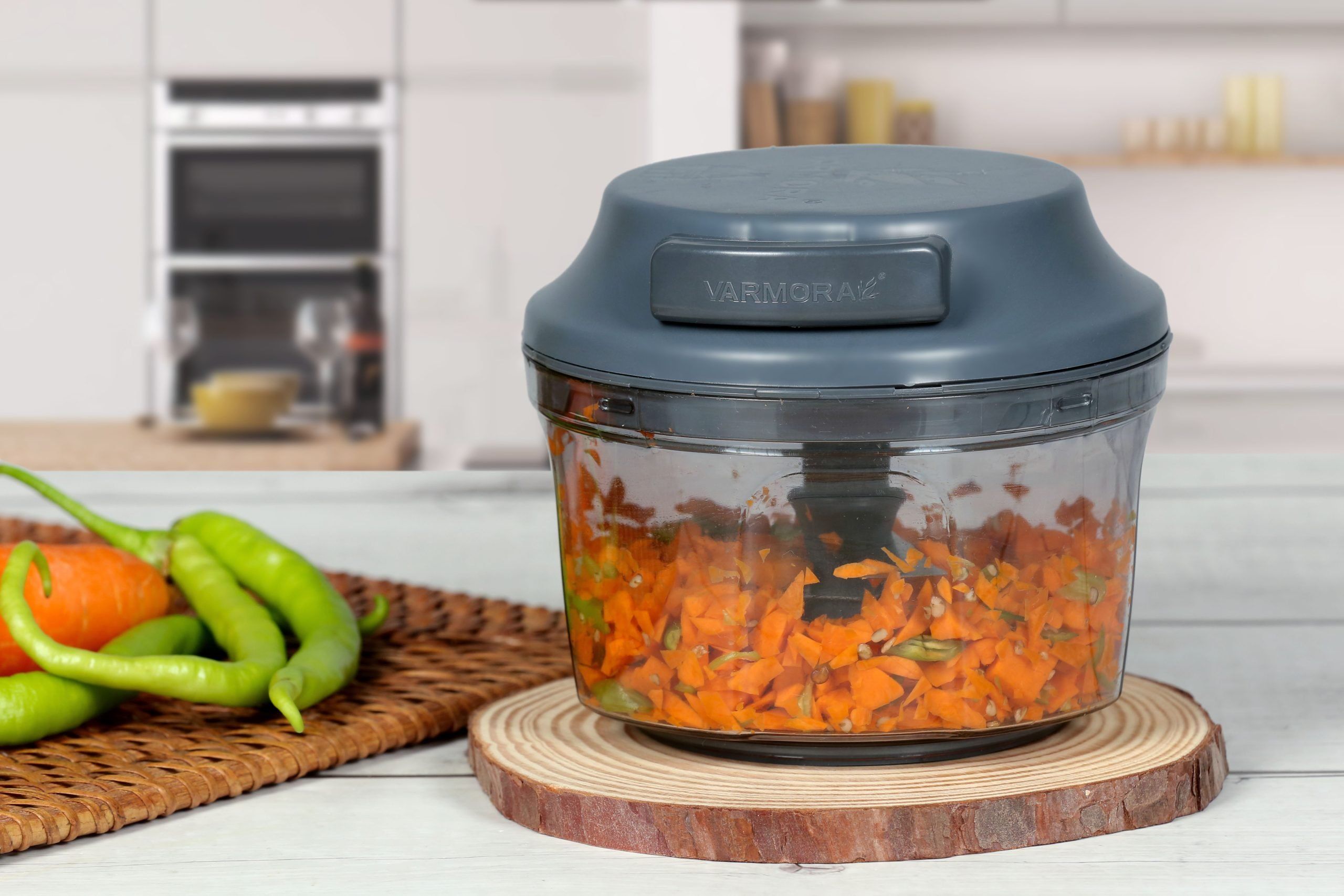 Varmora Easy Chopper 500 ml – Manual Food Chopper with Stainless Steel Blades, Grey - Image 3