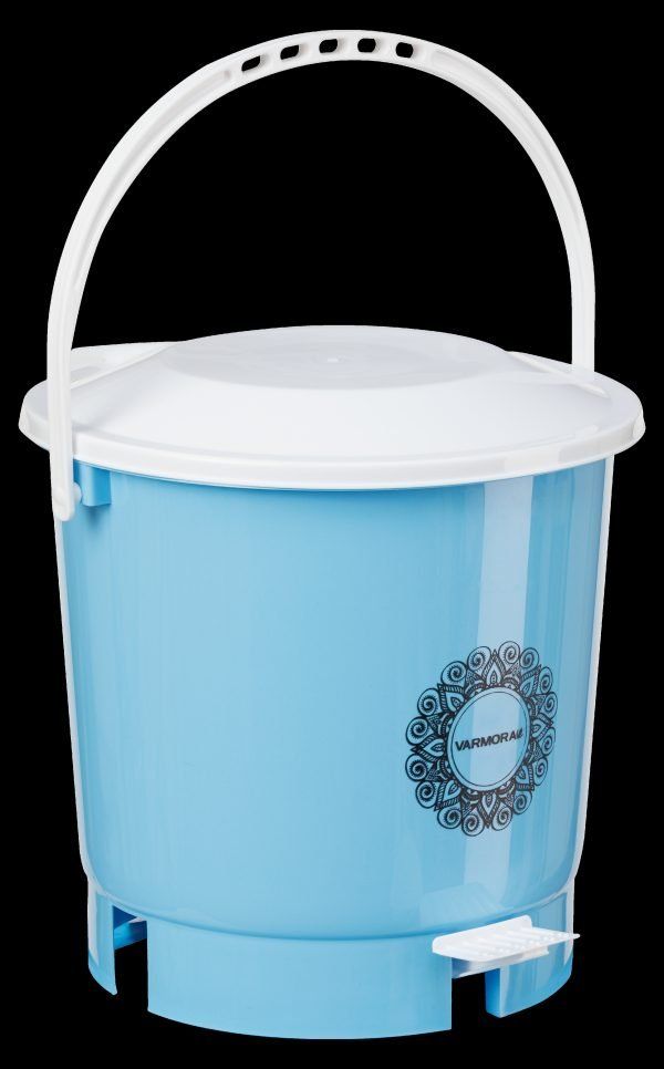 Varmora Sapphire 6 Ltr Printed Pedal Bin – Blue | Foot-Operated Plastic Dustbin with Lid | Compact & Hygienic Waste Solution